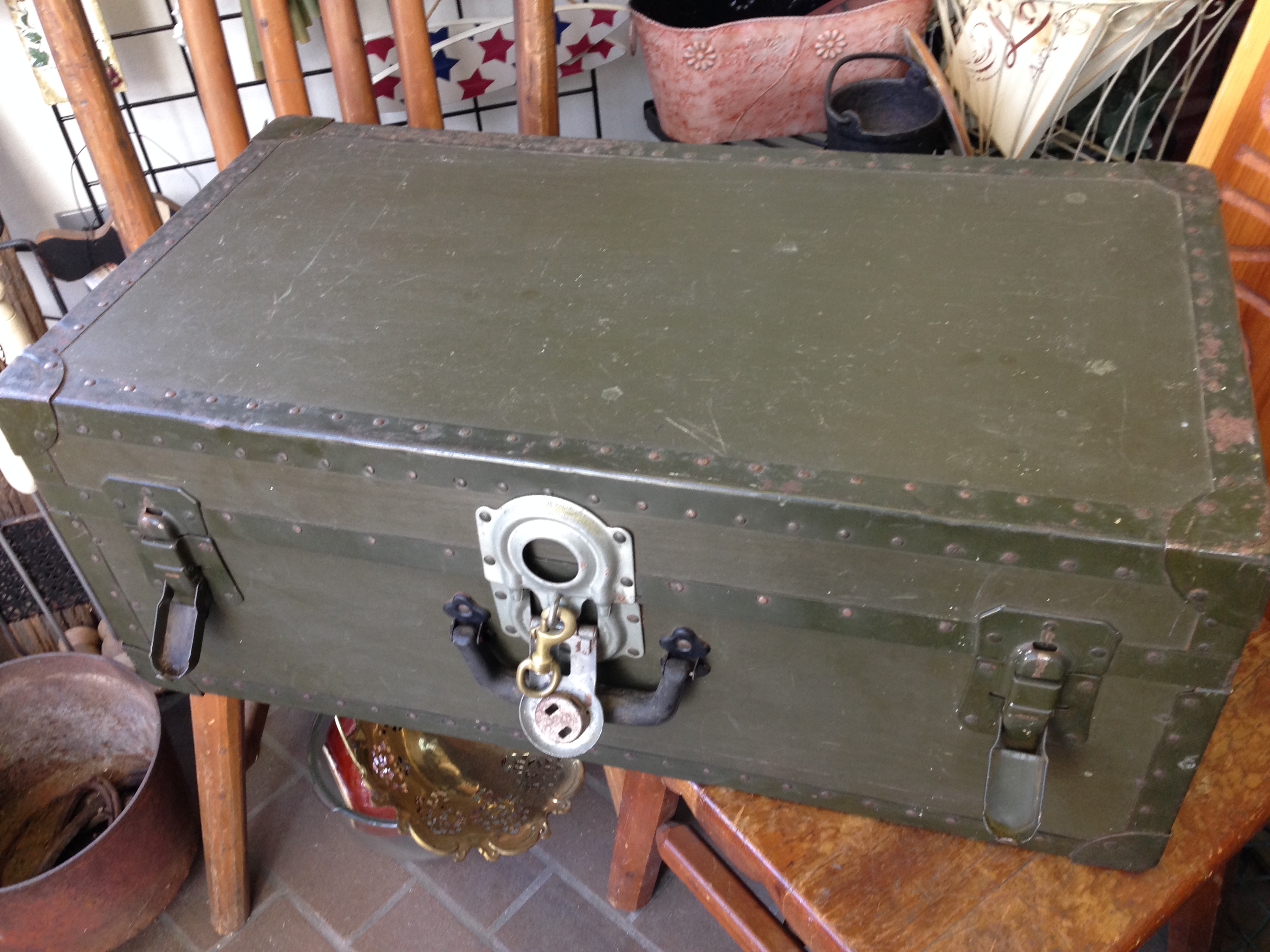Vintage WWII army footlocker trunks by Shwayder Bros. Inc